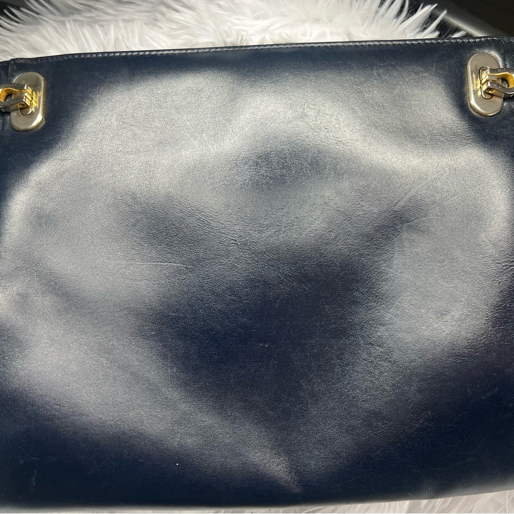Vintage Salvatore‎ Ferragamo  Deep Blue Leather Clutch crossbody missing chain
